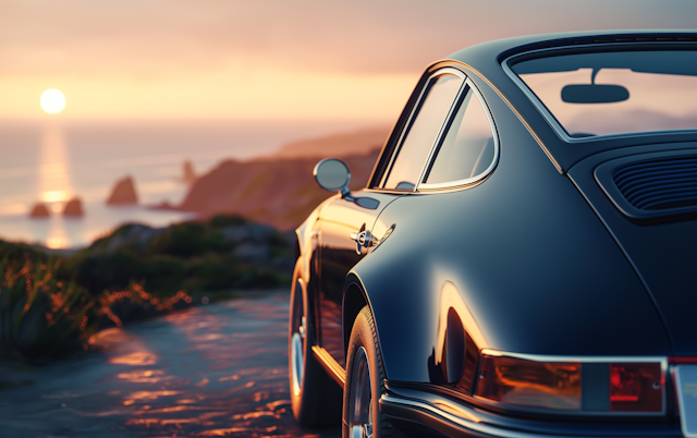 Classic Car at Sunset on the Coast 2